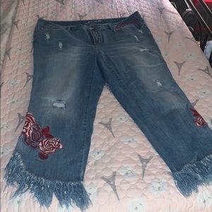INC Rose-Embroidered Fringe Skinny Cropped Jeans